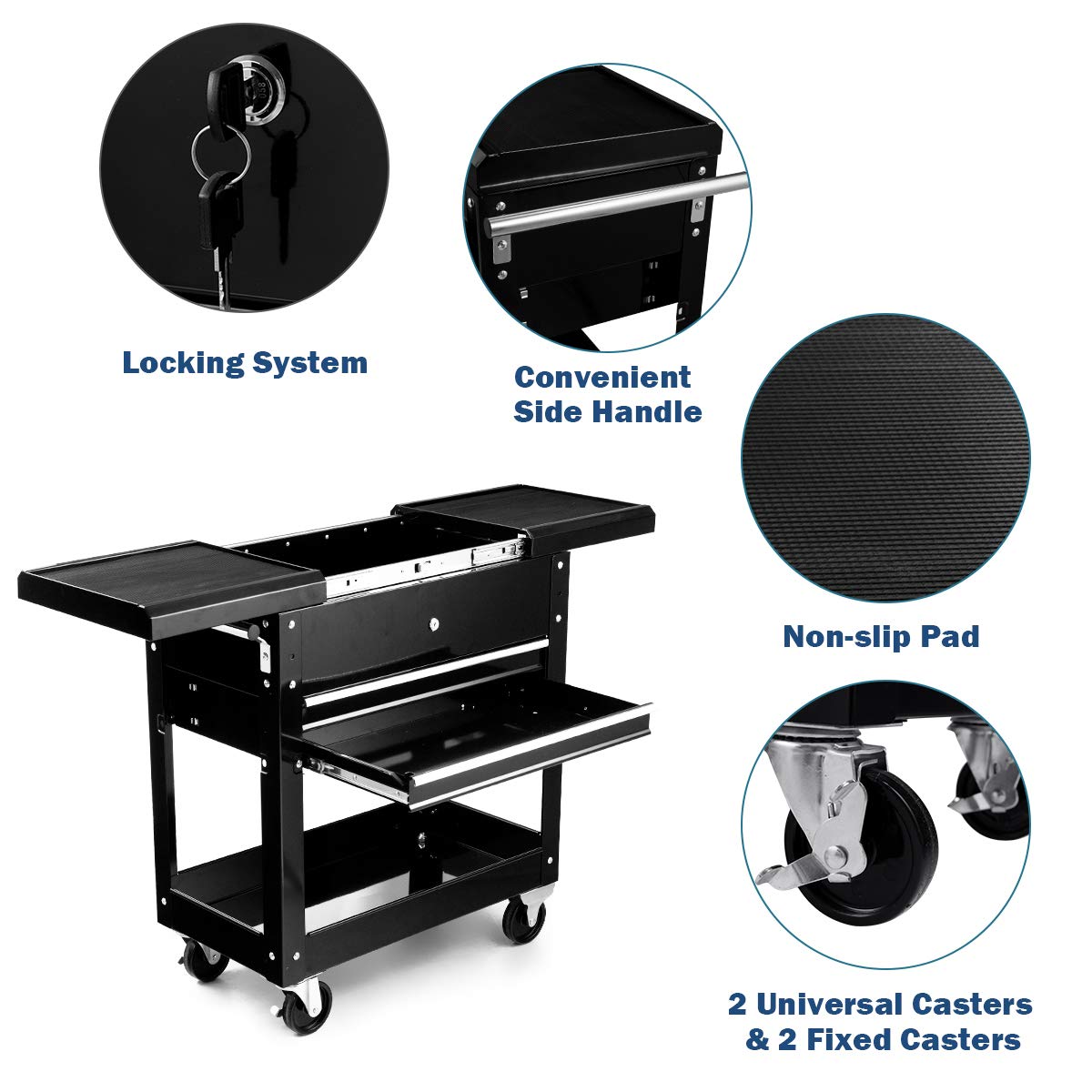 Happytools Happytool Rolling Tool Cart, Lockable Tool Chest Mechanic w/Storage Drawers & Wheels, Tool Box Organizers on Wheels for Black