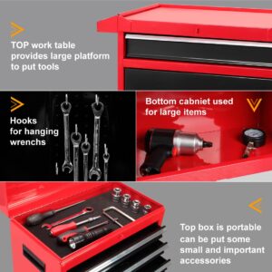 BIG RED 5-Drawer Rolling Tool Chest/Box with wheels,Metal Removable Tool Storage Cabinet for Garage and Workshop,Red/Black,ATBT3426R-RB