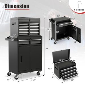 IRONMAX Rolling Tool Chest, 5-Drawer Lockable Tool Cabinet w/Adjustable Shelf & 4 Universal Wheels, 2 in 1 Detachable Tool Box Storage Organizer for Garage Workshop Repair Shop, Black