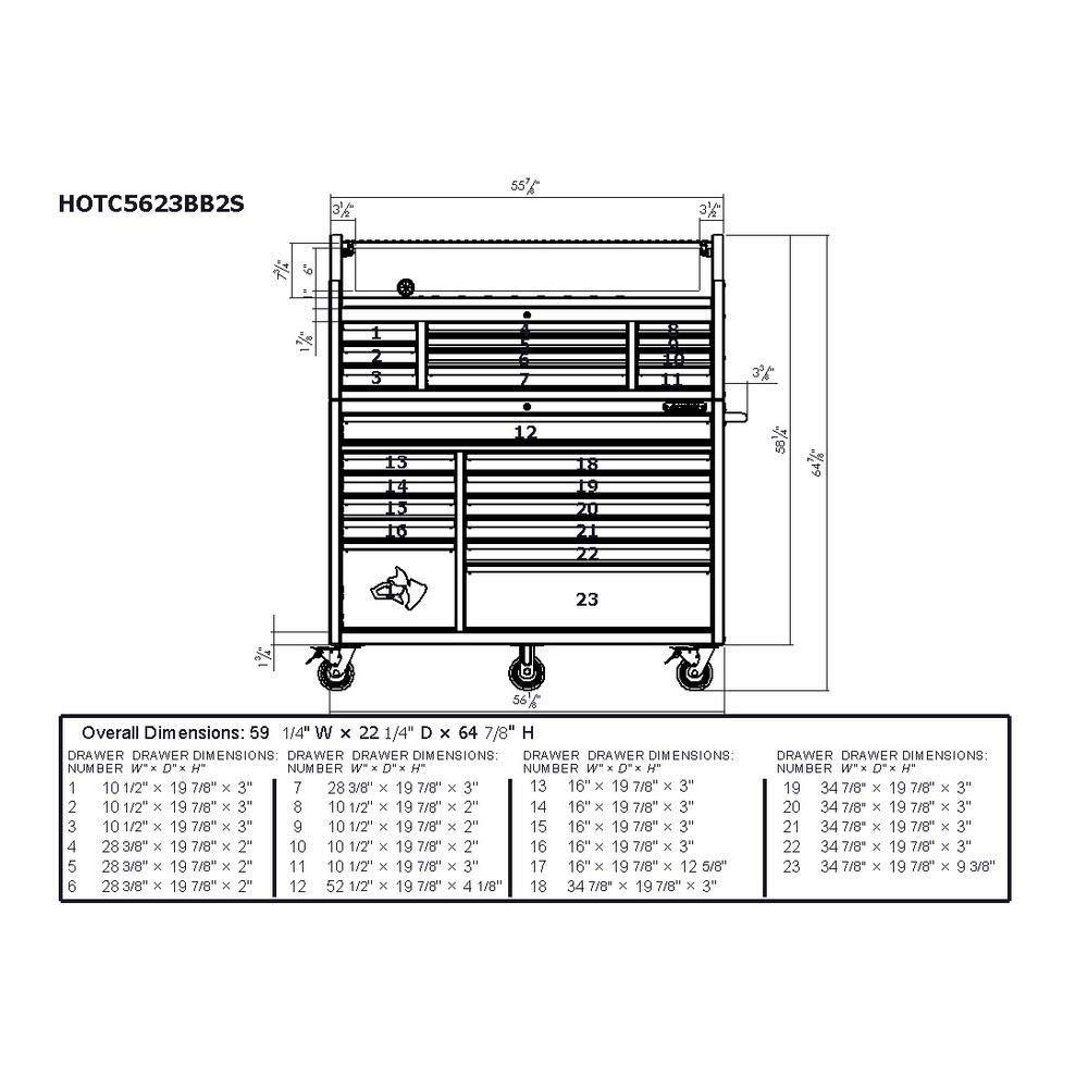 56 in. 23-Drawer Tool Chest and Rolling Cabinet Set 18 Ga. Steel 22 in. D, Textured Black Matte