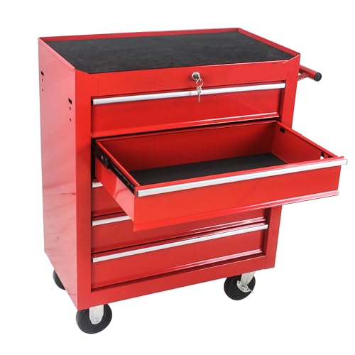 CuisinSmart Tool Chest,5 Drawers Multifunctional Tool Cart with Wheels,Metal Rolling Tool Cart Storage for Garage Workshop Warehouse Repair Shop,red