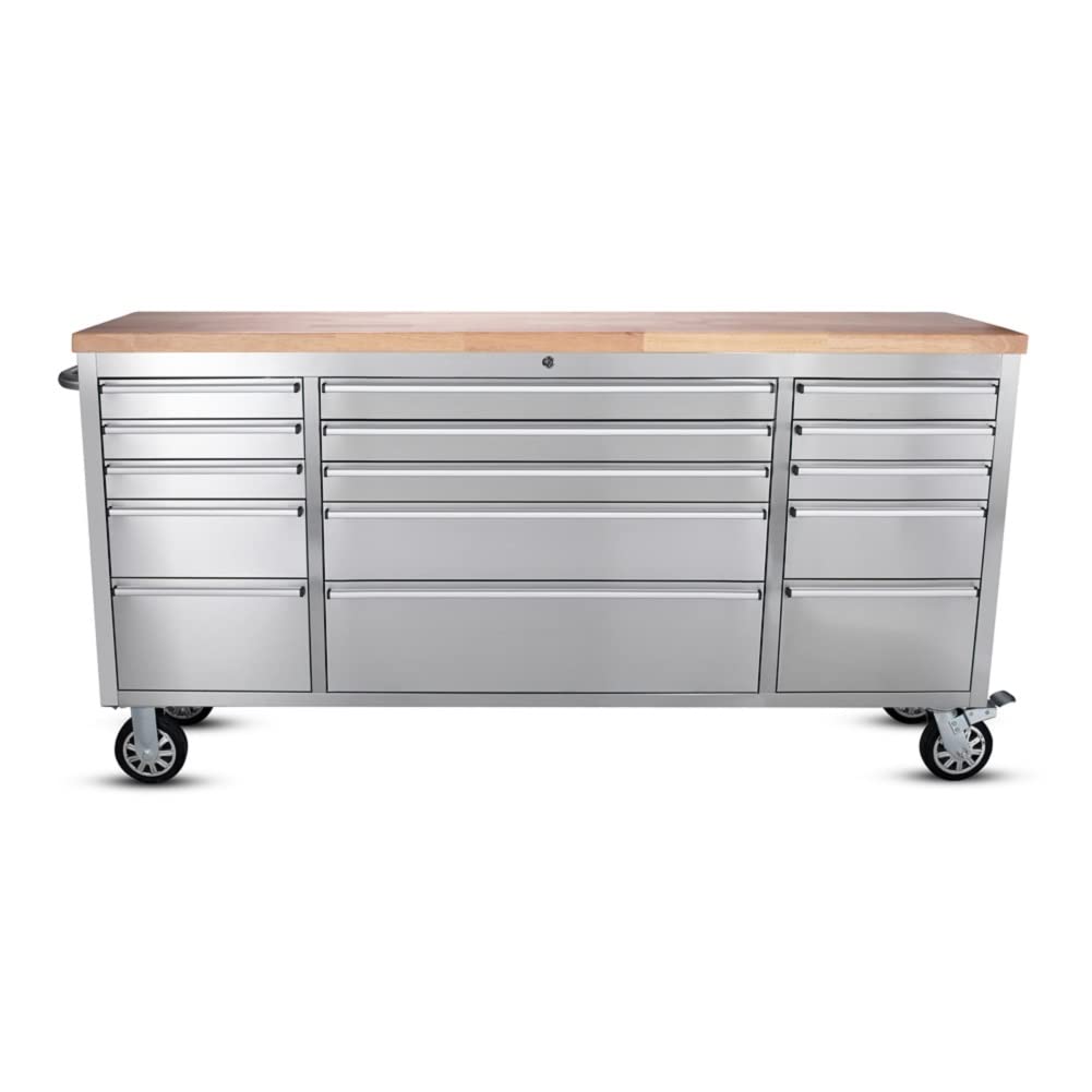 CT Copper Tailor 72-inch Tool Chest with 15 Drawers and Wheels, Mobile Garage Workbench Storage Tool Cabinet, Large Rolling Tool Box with Wood Top