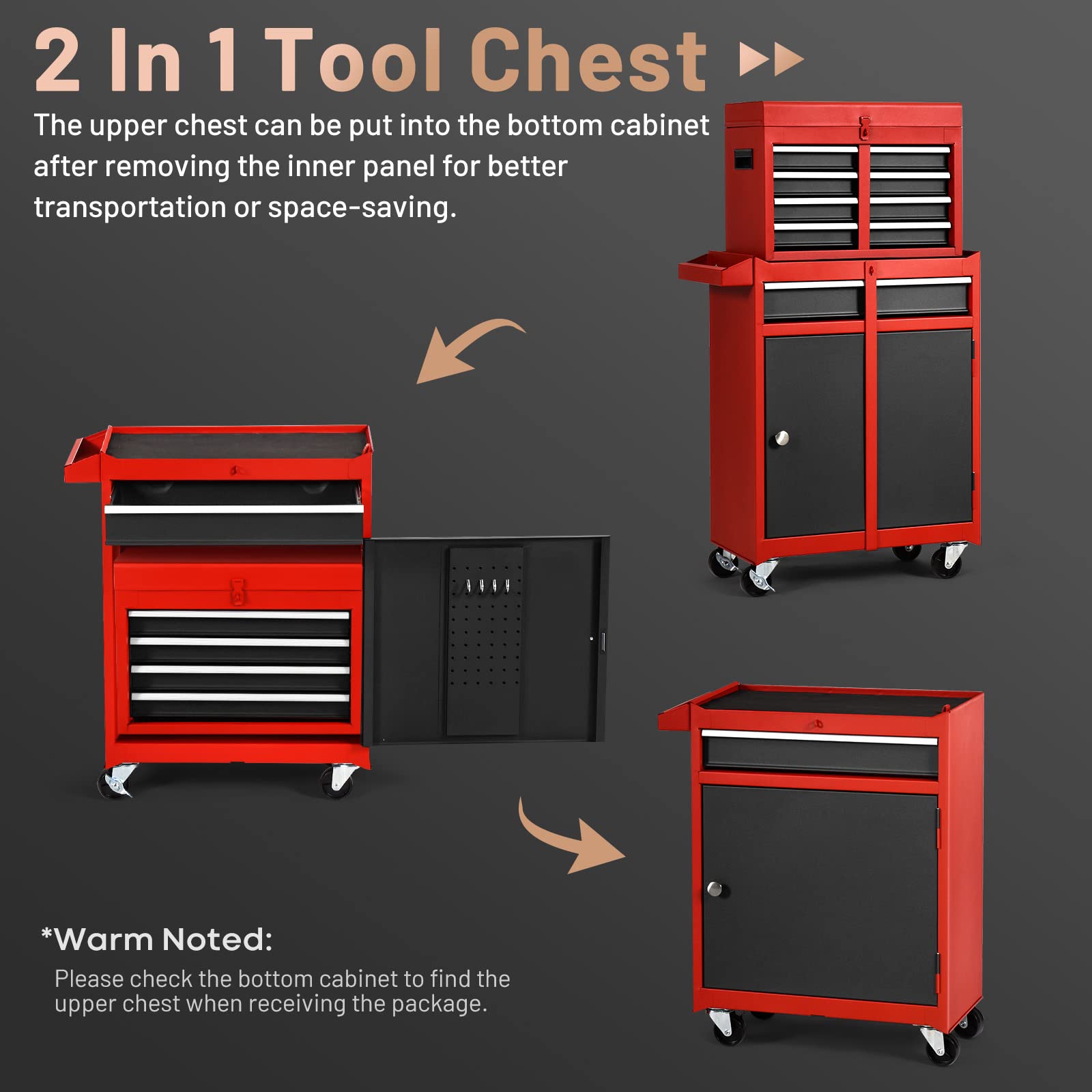 ERGOMASTER Rolling Tool Box Chest 5-Drawer - Upgrade Material for Heavy Duty Lockable Tool-Box & Removable Cabinet - for Garage and Workshop - Multicolor