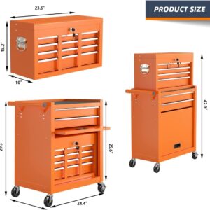 Eco Home 8-Drawer High Capacity Rolling Tool Box, Removable Cabinet Storage Tool Chest with Wheels and Drawers, Detachable Toolbox with Lock for Workshop Mechanics Garagee (Orange)