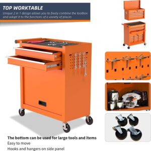 Eco Home 8-Drawer High Capacity Rolling Tool Box, Removable Cabinet Storage Tool Chest with Wheels and Drawers, Detachable Toolbox with Lock for Workshop Mechanics Garagee (Orange)