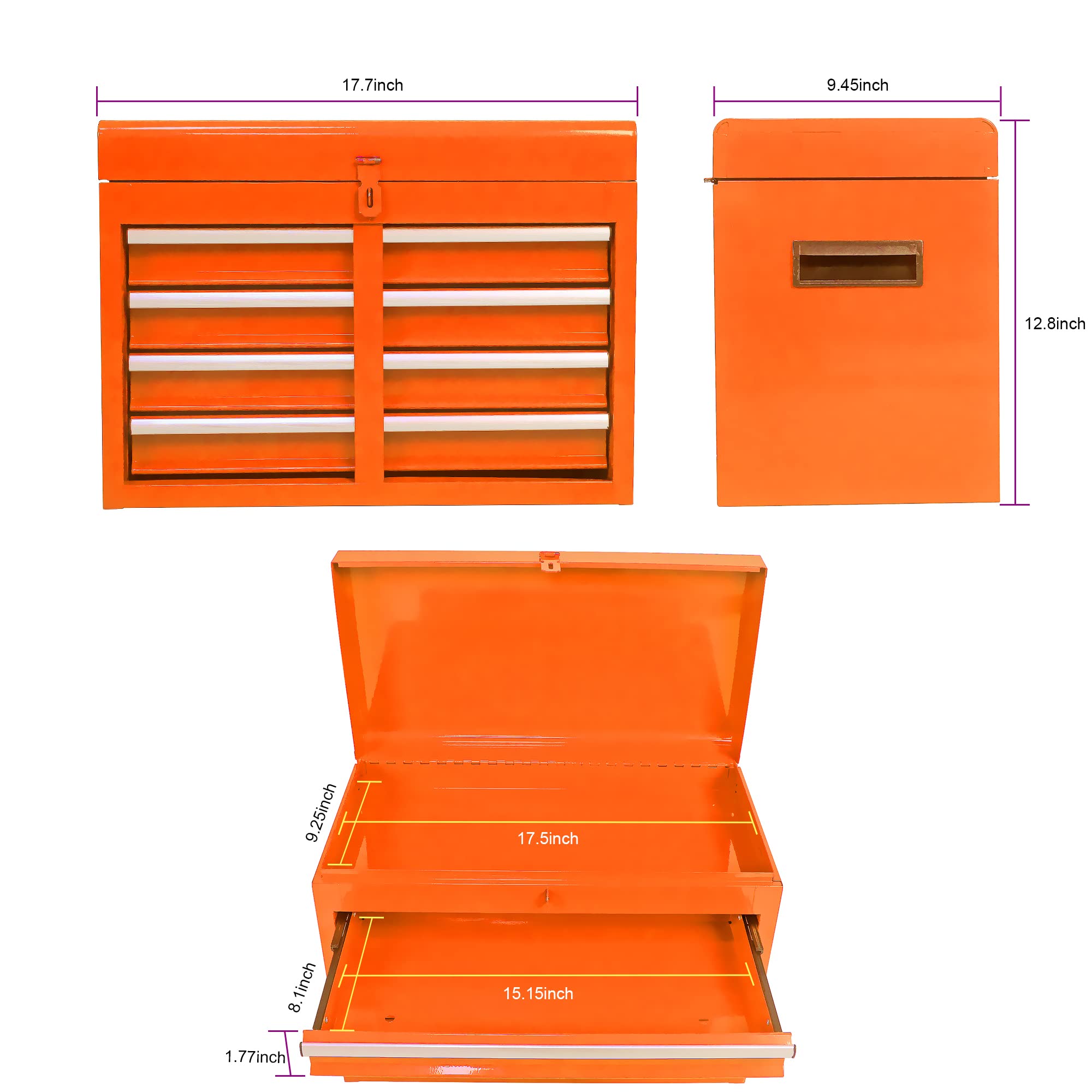 Dithoko 5-Drawer Rolling Tool Chest Cabinet, High Capacity Tool Box Storage Cabinet with Adjustable Shelf, Removable Tool Box Organizer with 4 Wheels for Garage Warehouse - Orange