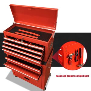 JD Trading 8-Drawer Rolling Tool Chest 2 in 1 High Capacity Tool Box Detachable Organizer Tool Storage Cabinet with 4 Wheels & Lockable Lined Drawers for Garage Warehouse Workshop (Red)