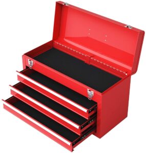 ironmax portable tool box, lockable steel tool chest cabinet w/ 3 drawers & top tray, 3-drawer toolbox for household, warehouse, repair shop, red