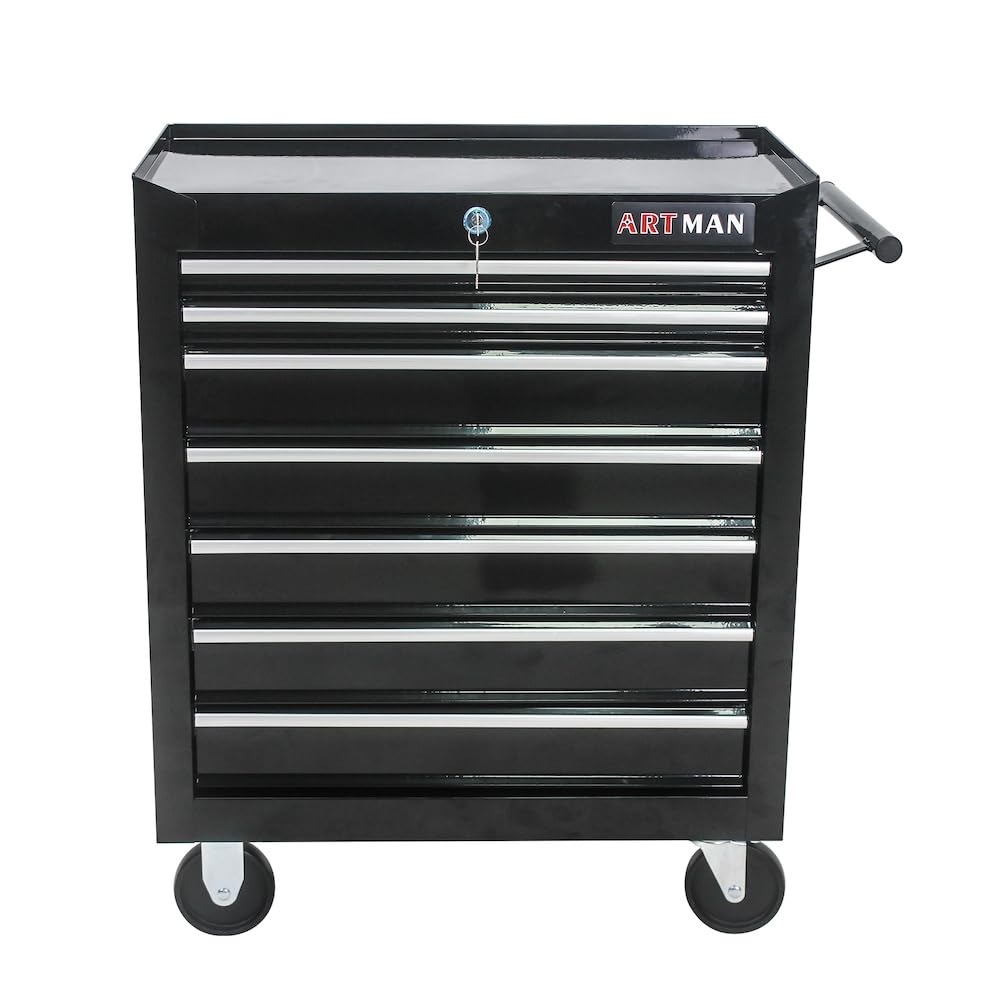 Rolling Tool Cart with Drawers and Wheels Mechanics Tool Cabinet Heavy Duty Lockable Tool Chest Multifunctional Tool Cart (7 Drawers, Black)