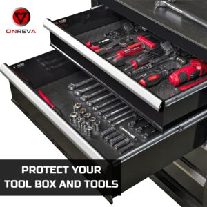 ONREVA Tool Box Liner 18 inch Wide x 24 ft Large, Thick Heavy Duty Toolbox Drawer Liners, Rolling Tool Chest Liner Foam, Shelf Rubber Mat, Black Non-Slip Organizer Liner for Cabinet, Workbench