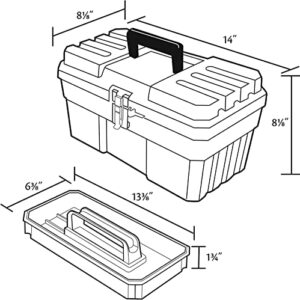 Akro-Mils 09514 ProBox 14-Inch Plastic Toolbox for Tools, Hobby or Craft Storage Toolbox with Removable Tray, 14-Inch x 8-Inch x 8-Inch, Black