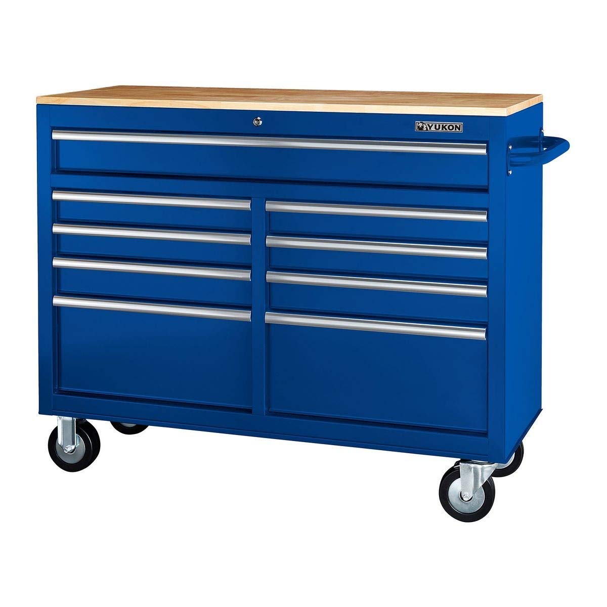 46 In. 9-Drawer Mobile Storage Cabinet With Solid Wood Top - Blue Workbench