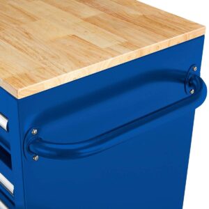 46 In. 9-Drawer Mobile Storage Cabinet With Solid Wood Top - Blue Workbench