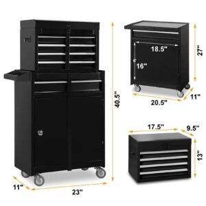 BIG RED Torin Rolling Garage Workshop Organizer : Detachable 4 Drawer Tool Chest with Large Storage Cabinet and Adjustable Shelf, 20.3" l x 11" w x 40.4" h, Black