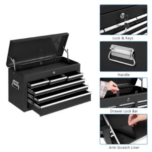 TUFFIOM 8-Drawer Rolling Tool Chest w/Lock & Key, Tool Storage Cabinet w/Wheels, Detachable Top, Drawers & Side Hooks, Mechanic Tool Organizer Box for Garage Warehouse Repair Shop, Black