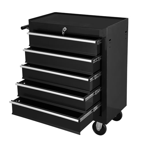 CuisinSmart Tool Chest,5 Drawers Multifunctional Tool Cart with Wheels,Metal Rolling Tool Cart Storage for Garage Workshop Warehouse Repair Shop,Black