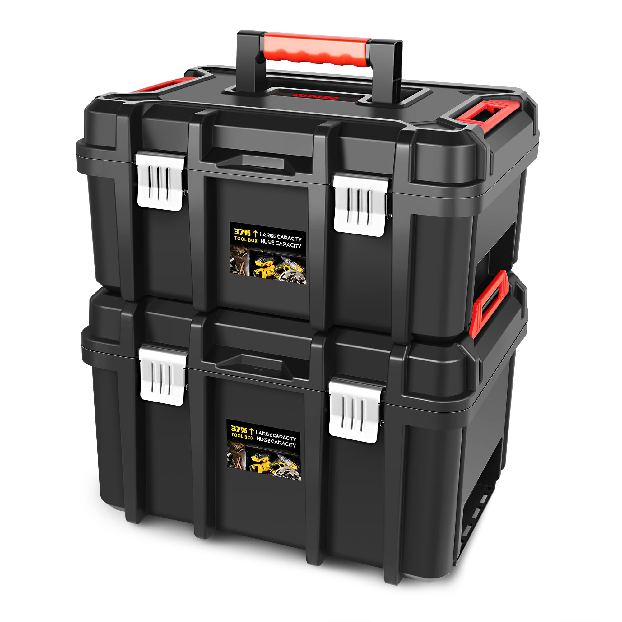 ‎DNA MOTORING 2pcs Tool Boxes Set - Lockable Organizer Storage Portable Toolbox with Removable Tray for Workshop Garage & Household, Large Capacity, TOOLS-00310