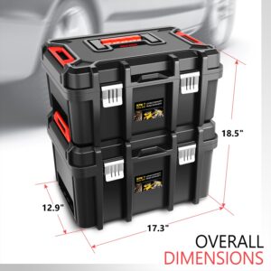 ‎DNA MOTORING 2pcs Tool Boxes Set - Lockable Organizer Storage Portable Toolbox with Removable Tray for Workshop Garage & Household, Large Capacity, TOOLS-00310