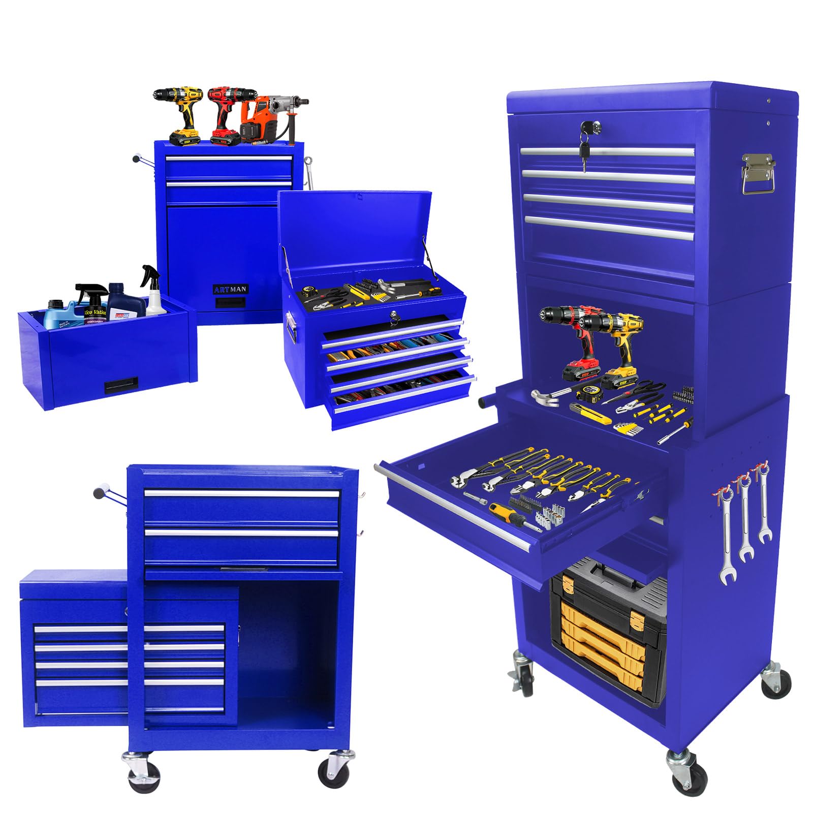 INNOVATIVE LIFE Rolling Tool Chest with 6 Drawers and Wheels, Clearance Tool Chest, Craftsman Tool Chest on Wheels with Lock for Garage and Auto Repair Stores, High Capacity, Detachable, Blue