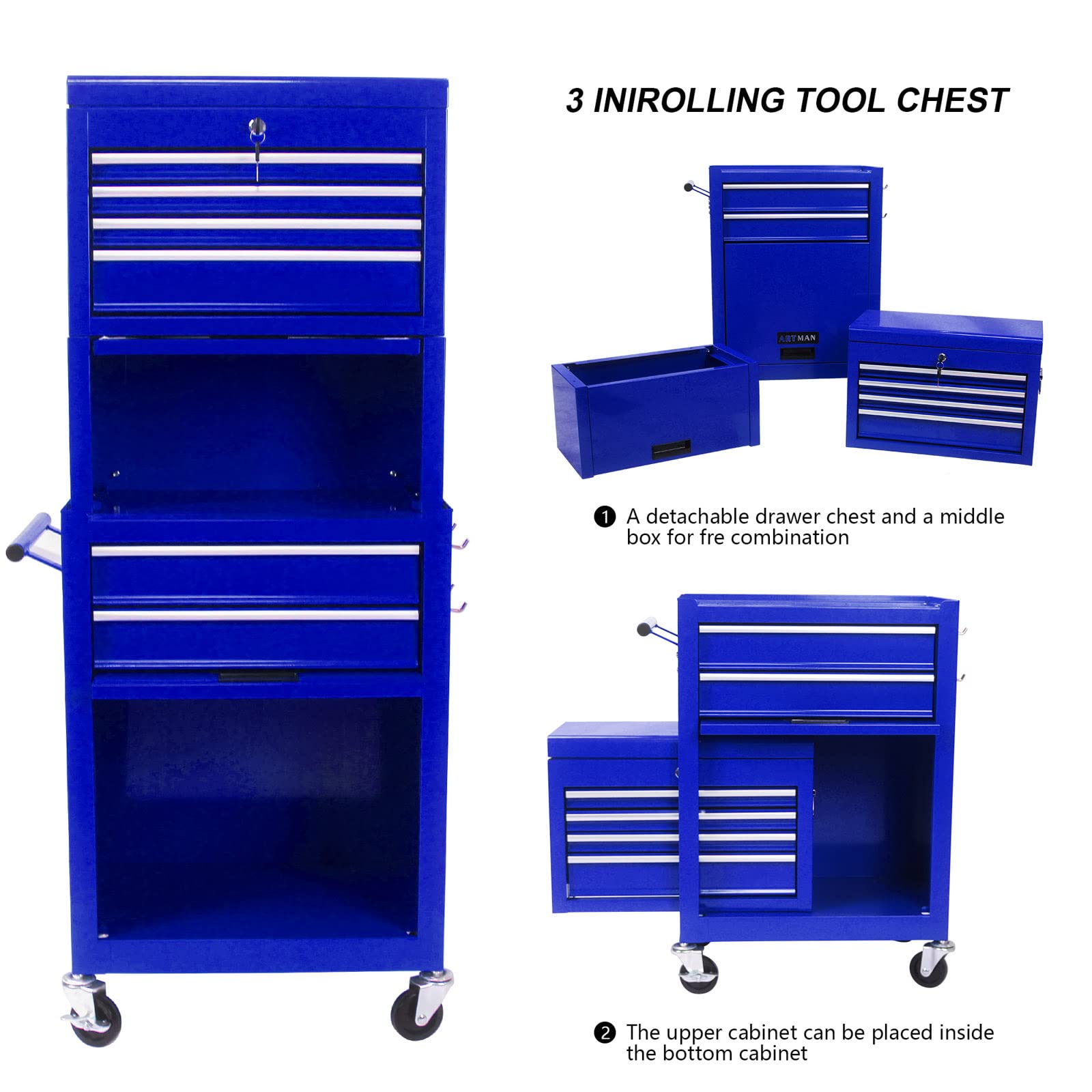 INNOVATIVE LIFE Rolling Tool Chest with 6 Drawers and Wheels, Clearance Tool Chest, Craftsman Tool Chest on Wheels with Lock for Garage and Auto Repair Stores, High Capacity, Detachable, Blue