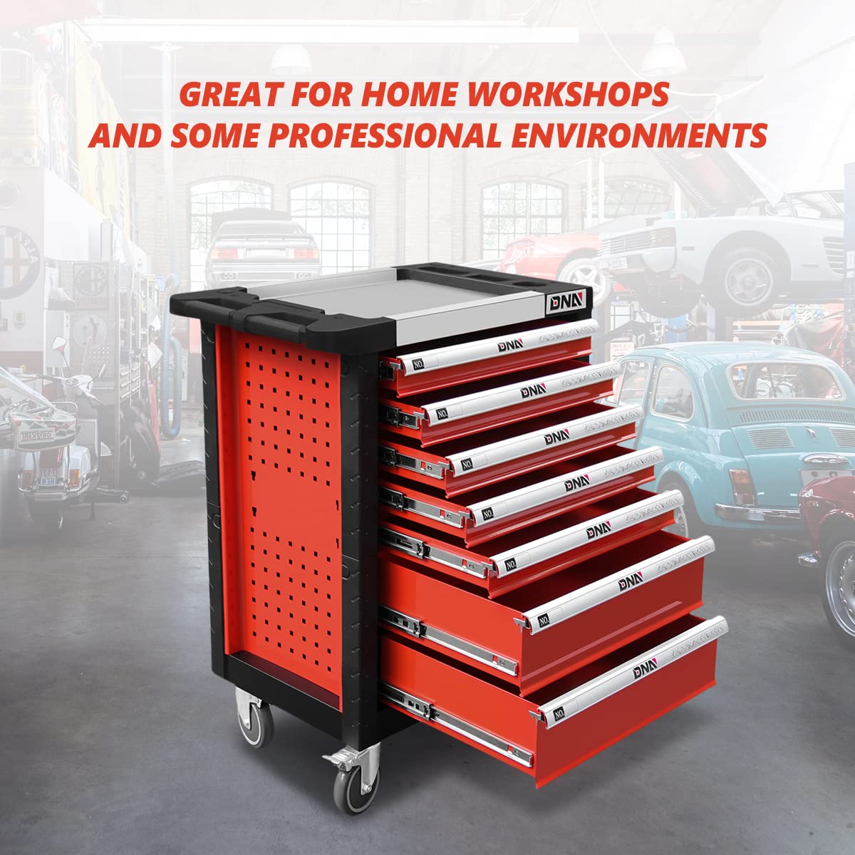 New Package DNA MOTORING 39" H X 30" W X 18" D Heavy Duty Lockable Slide Tool 7-Drawers Chest Rolling Tool Cart Cabinet with Keys (TOOLS-10001), Red