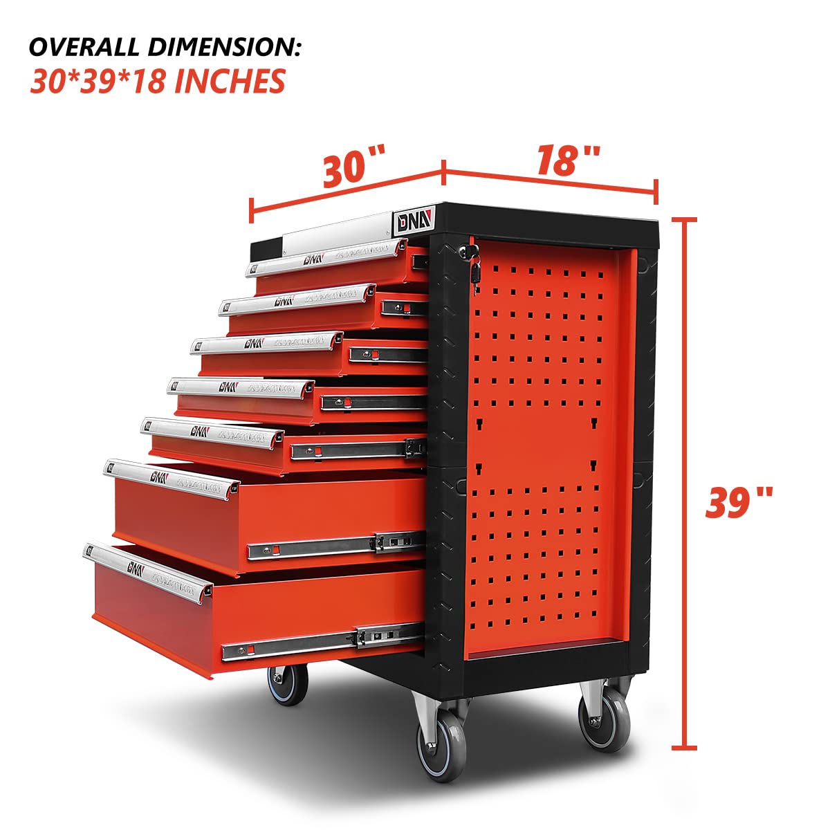 New Package DNA MOTORING 39" H X 30" W X 18" D Heavy Duty Lockable Slide Tool 7-Drawers Chest Rolling Tool Cart Cabinet with Keys (TOOLS-10001), Red