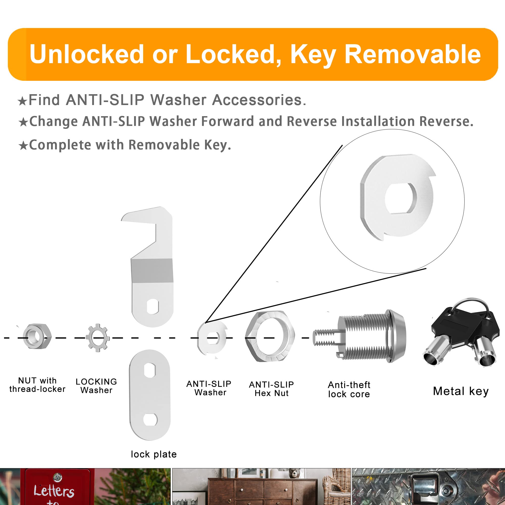 BOZXYE 1 Pack Toolbox Lock with Keys, Mailbox Lock 5/8" Cam Lock Keyed Alike, Tool Box Lock Replacement for Mailbox RV Storage Door, Zinc Alloy