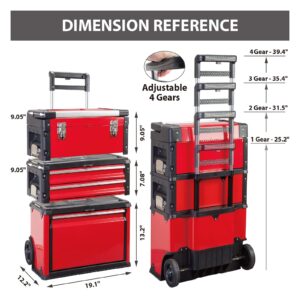 BIG RED Stackable Portable Metal Tool Box Organizer with Wheels and 2 Drawers, Rolling Upright Trolley Tool Chest for Garage or Workshop,Red,ATRJF-C305ABDR