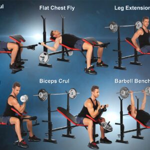 600lbs Adjustable Olympic Weight Bench with Preacher Curl & Leg Developer, Lifting Press Gym Exercise Equipment for Full-Body Workout (53 x 55.1 x 51.2 inch)