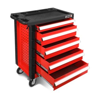 dna motoring 30.5" l x 18" w x 38" h 5-drawer lockable slide tool chest rolling tool cart cabinet (tools-00001) with keys , red, upgrade package