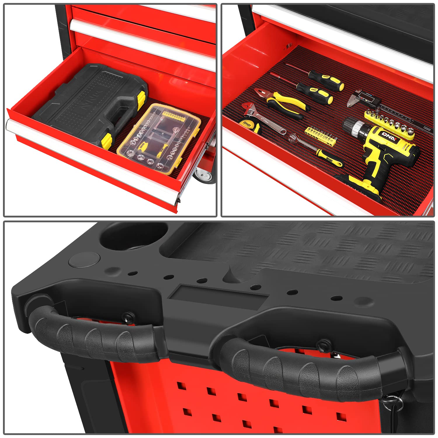 DNA MOTORING 30.5" L x 18" W x 38" H 5-Drawer Lockable Slide Tool Chest Rolling Tool Cart Cabinet (TOOLS-00001) with Keys , Red, Upgrade Package