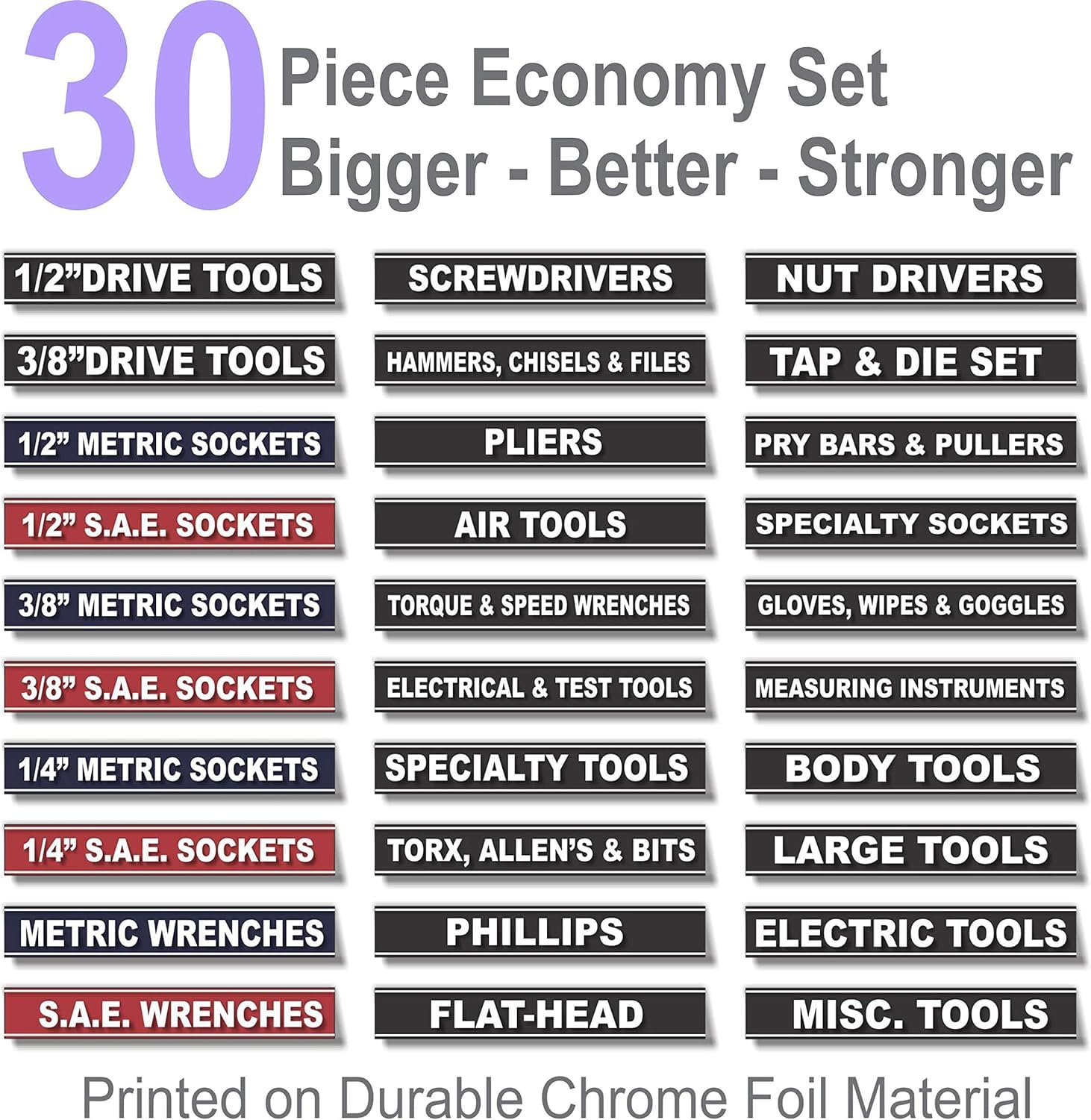 "Magnetic" Tool Box Organizer Labels (Green Edition) Organize Boxes, Drawers & cabinets "Quick & Easy", fits All Brands of 'Steel' Tool Chest Including Craftsman & Snap-on