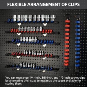 Reniteco Socket Organizer Drive ABS Tools-Socket Holder, Premium Quality 9 Pieces Holders Kit 1/4-Inch x 48 Clips, 3/8-Inch x 45 Clips, 1/2-Inch x 36 Clips