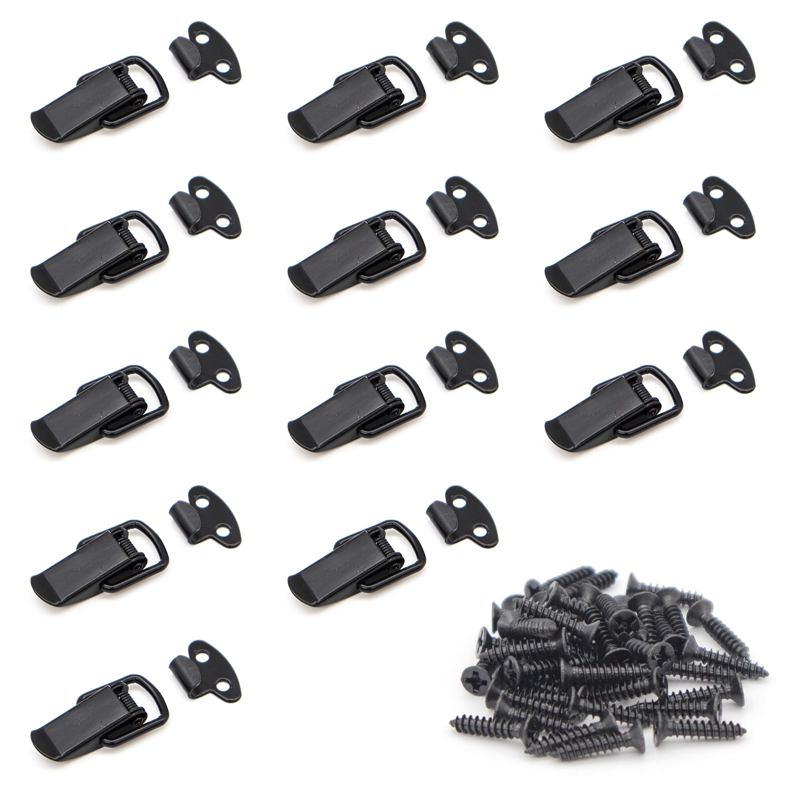 Lesnala 12 Set of Stainless Steel Small Spring Toggle Lock Clasp Buckle Latch for Wooden Case Toolboxes, Black Small Latch Catches Hasps Clamps with Mounting Screws