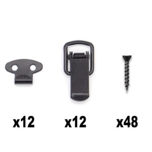 Lesnala 12 Set of Stainless Steel Small Spring Toggle Lock Clasp Buckle Latch for Wooden Case Toolboxes, Black Small Latch Catches Hasps Clamps with Mounting Screws