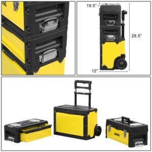 ‎DNA MOTORING TOOLS-00223 ‎19.5" x 28.5" x 12" 3-Tier Stackable Separate Hand Case Tool Boxes Trolley, 3-in-1 Storage Compartments,Yellow