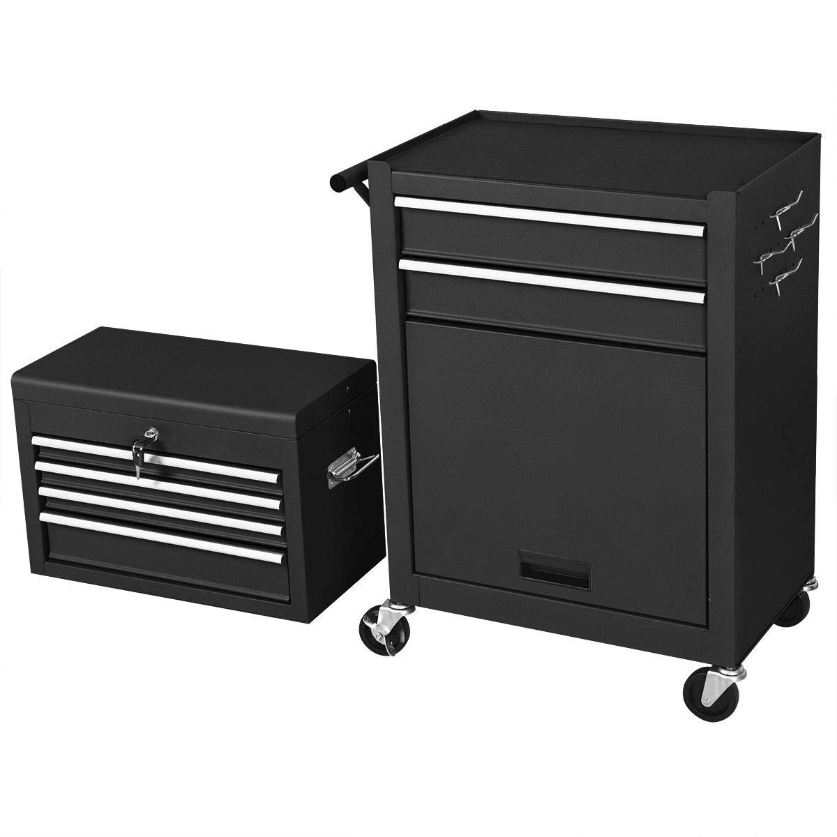 COSTWAYUS Tool Chest COSTWAY 2-in-1-Rolling-Cabinet-Storage-Chest-Box-Garage-Toolbox-Organizer-w-6-Drawers, Black