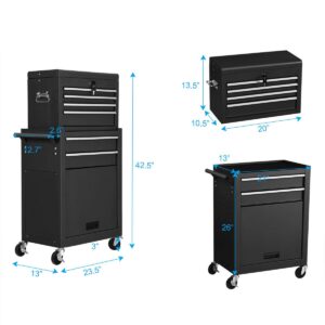 COSTWAYUS Tool Chest COSTWAY 2-in-1-Rolling-Cabinet-Storage-Chest-Box-Garage-Toolbox-Organizer-w-6-Drawers, Black