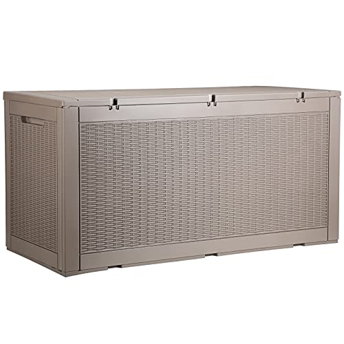 VEVOR Deck Box, 100 Gallon Outdoor Storage Box, 48.0" x 21.5" x 24.5", Waterproof PP Deckbox with Aluminum Alloy Padlock, for Patio Furniture, Pool Toys, Garden Tools, Outdoor Cushions, Gray