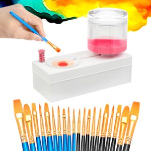 FINFINLIFE Paint Brush Cleaner Tool - 20 Painting Brushes & Brush Rinser Paint Water Dispenser for Acrylic, Watercolor & Water-Based, Convenient Paint Brush Washer, Painting Station for Kids, Pink