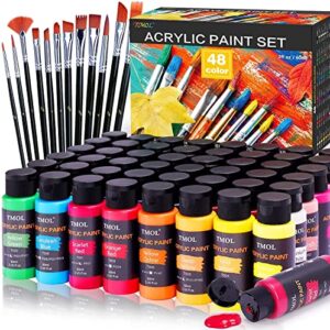 acrylic paint set, 48 colors (2 oz/bottle) with 12 art brushes, art supplies for painting canvas, wood, ceramic & fabric, rich pigments lasting quality for beginners, students & professional artist