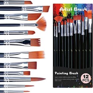 Acrylic Paint Set, 48 Colors (2 oz/Bottle) with 12 Art Brushes, Art Supplies for Painting Canvas, Wood, Ceramic & Fabric, Rich Pigments Lasting Quality for Beginners, Students & Professional Artist