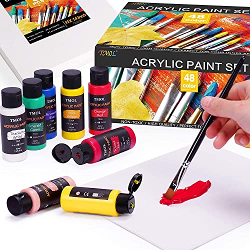 Acrylic Paint Set, 48 Colors (2 oz/Bottle) with 12 Art Brushes, Art Supplies for Painting Canvas, Wood, Ceramic & Fabric, Rich Pigments Lasting Quality for Beginners, Students & Professional Artist