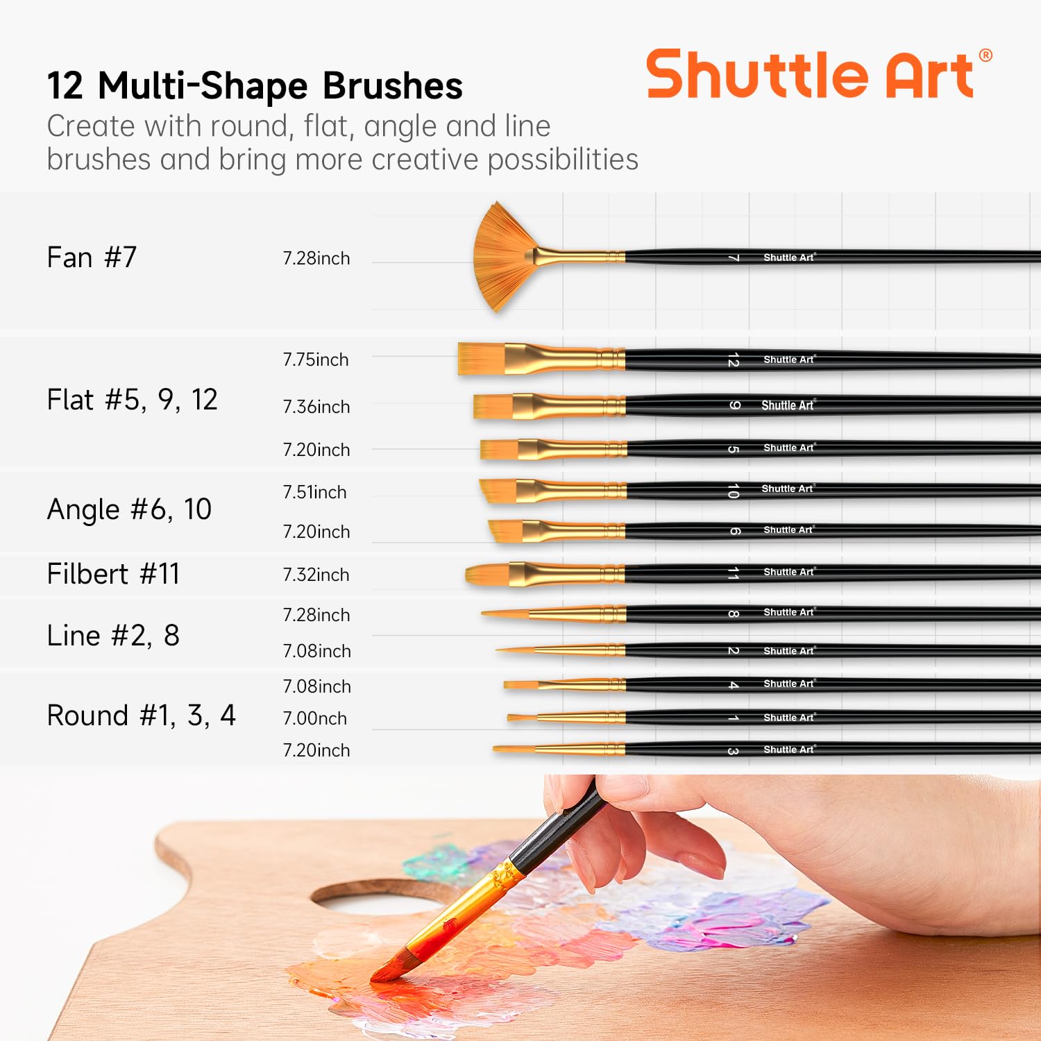 Shuttle Art Acrylic Paint, 42 Colors Acrylic Paint Set with 12 Paint Brushes, 2oz/60ml Bottles, Rich Pigmented, Water Proof, Premium Paints for Artists, Beginners and Kids on Canvas Rocks Wood Ceramic