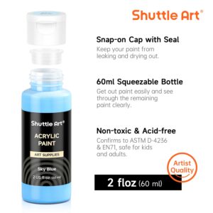 Shuttle Art Acrylic Paint, 42 Colors Acrylic Paint Set with 12 Paint Brushes, 2oz/60ml Bottles, Rich Pigmented, Water Proof, Premium Paints for Artists, Beginners and Kids on Canvas Rocks Wood Ceramic