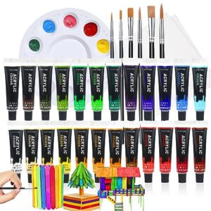 colorful acrylic paint set for kids crafts, 24 colors acrylic art supplies paint with 6 brushes &1 palette acrylic crafts paint kit, non-toxic wood paint kits for kids, beginners