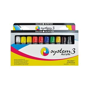 daler rowney system3 10-tube acrylic paint set for adults - acrylic painting supplies for artists and students - acrylic paints for murals canvas and more - art paints for any skill set