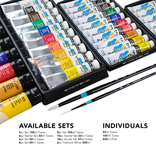 Daler Rowney System3 10-Tube Acrylic Paint Set for Adults - Acrylic Painting Supplies for Artists and Students - Acrylic Paints for Murals Canvas and More - Art Paints for Any Skill Set