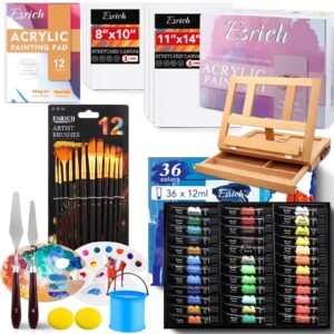 Acrylic Paint Set,74 PCS Professional Paint Supplies with Paint Brushes, Acrylic Paint,Table Easel, Canvases, Painting Pads, Palette, Paint Knives, Brush Cup and Art Sponge for Hobbyists and Beginners