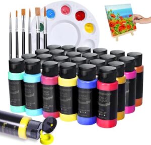 acrylic paint, 24 colors acrylic paint set, 2oz/60ml water-based acrylic paint, waterproof permanent acrylic art supplies for kids, beginners, and adults painting on wall, wood, rock (24 colors)